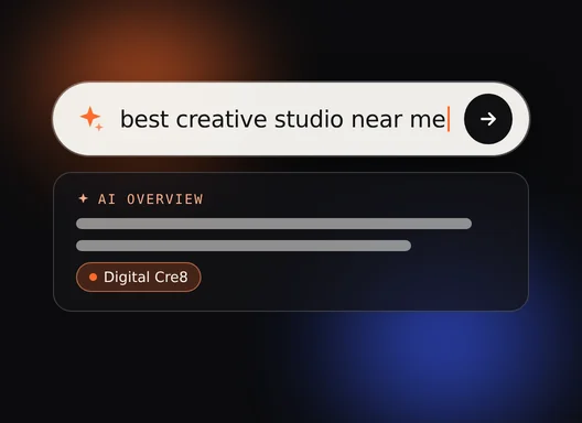 An AI search bar with Digital Cre8 in the answer